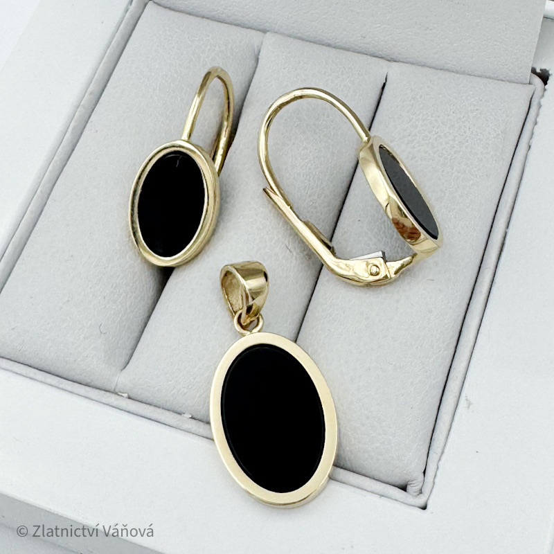 Žluté zlato souprava s OYNXEM, náušnice a přívěsek